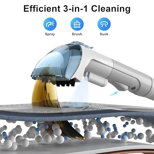 Handheld carpet washer nozzle pressed into carpet fibres